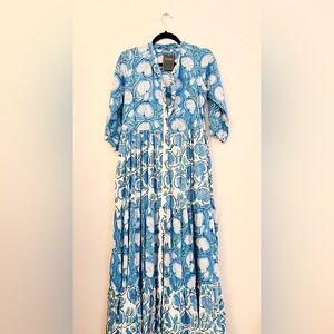 Floral Indian Cotton Oversized Maxi Dress Size in Blue